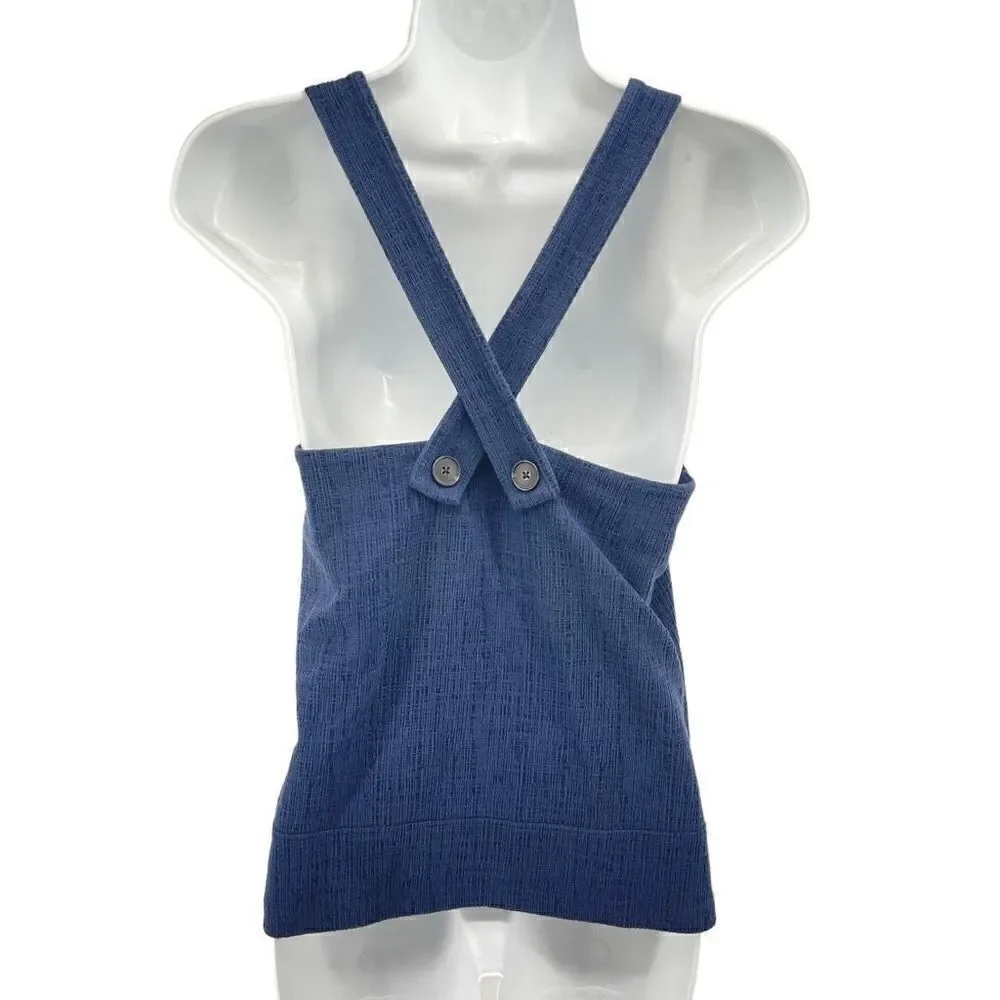 Madewell Womens Tank Top Sleeveless Cross Strap Stretch Square Neck Blue Small